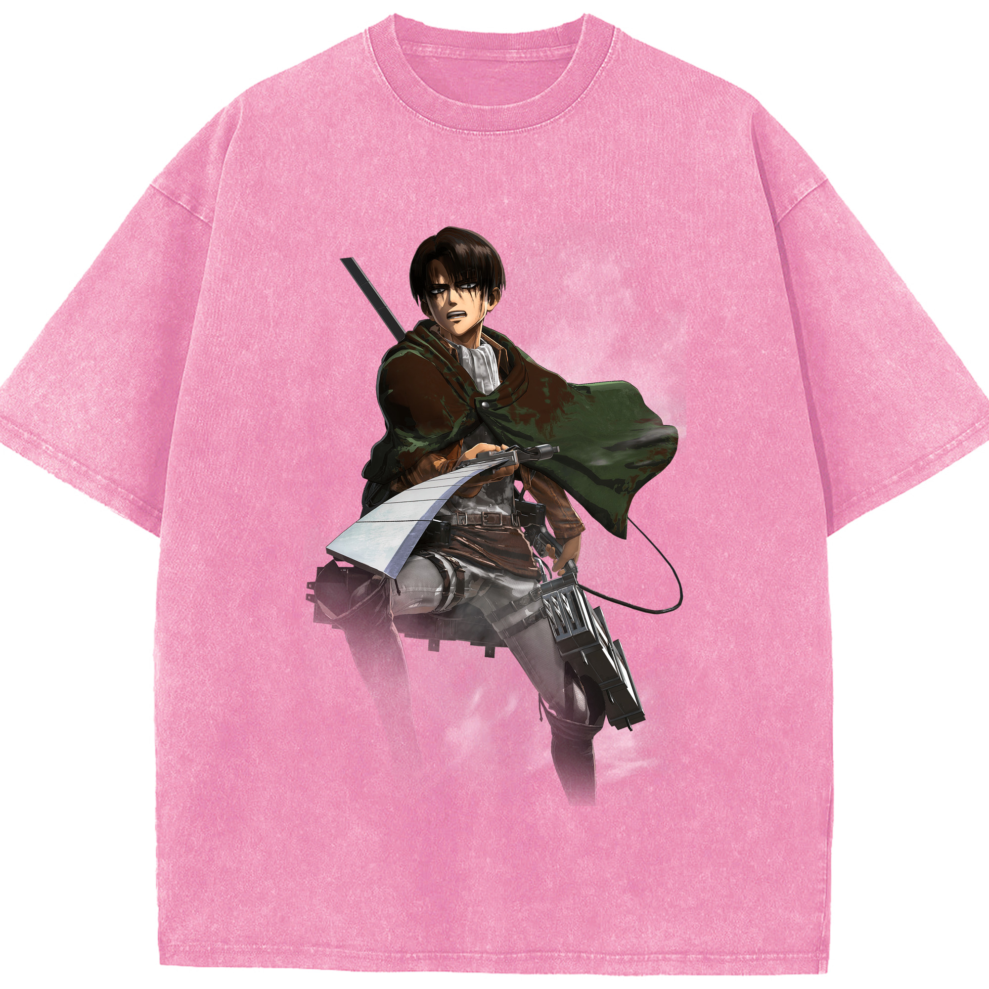 （画像用） 進撃の巨人 リヴァイ·アッカーマン Attack on Titan Levi Ackerman 綿100% ヴィンテージ風 半袖Tシャツ（フロントプリント）